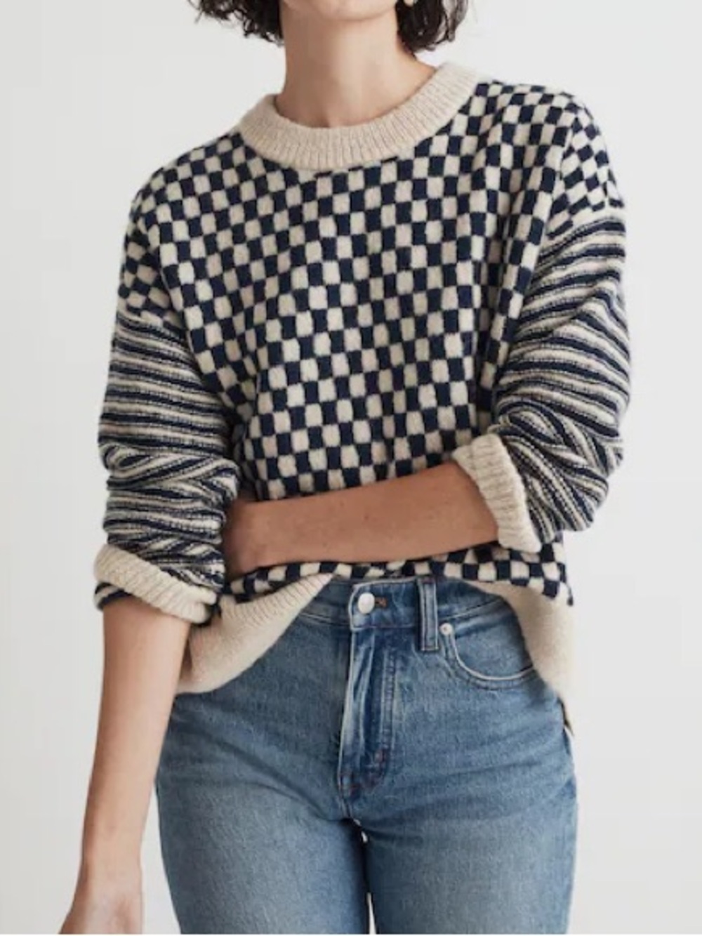 Madewell Crewneck Sweater in Checked Stripe Small